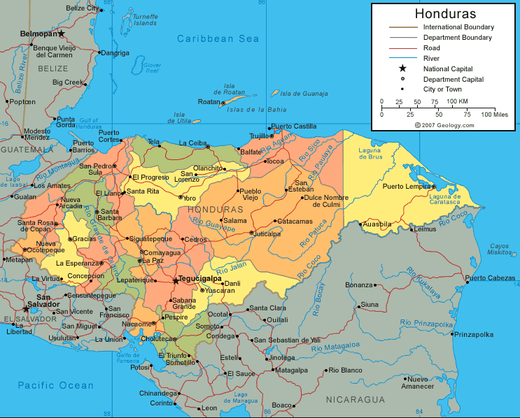 Honduras Country Political Map